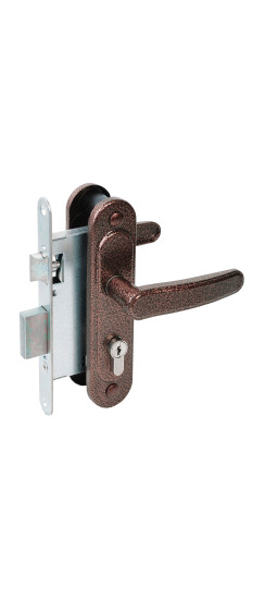 Замок врезной цилиндровый с защёлкой в комплекте с ручкой ЗВ4-3/03 (медь антик), 4 кл. | Алюминий, -