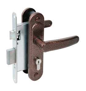 Замок врезной цилиндровый с защёлкой в комплекте с ручкой ЗВ4-3/03 (медь антик), 4 кл.