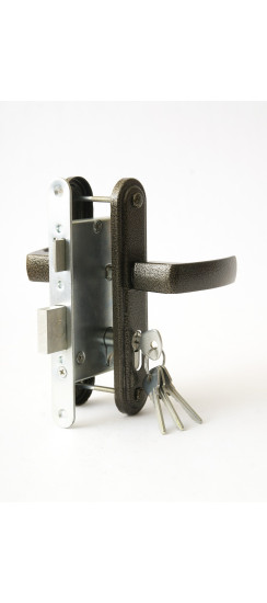 Замок врезной цилиндровый с защёлкой в комплекте с ручкой ЗВ4-3.05 (бронза), 4 кл. | Алюминий, 35 мм