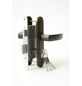 Замок врезной цилиндровый с защёлкой в комплекте с ручкой ЗВ4-3.05 (бронза), 4 кл.