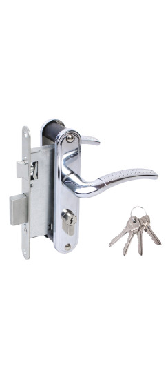 Замок врезной цилиндровый с защёлкой в комплекте с ручкой ЗВ4-55.27 (хром), 4 кл. | Алюминий, -