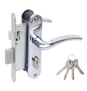 Замок врезной цилиндровый с защёлкой в комплекте с ручкой ЗВ4-55.27 (хром), 4 кл.