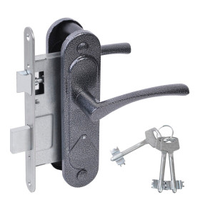 Замок врезной сувальдный с защёлкой в комплекте с ручкой ЗВ9.2-07 (серебро антик), 3 кл.