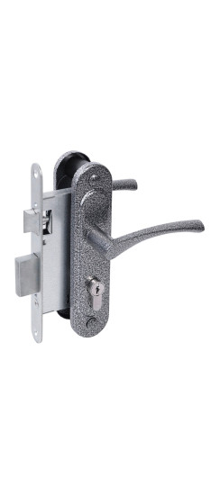 Замок врезной цилиндровый с защёлкой в комплекте с ручкой ЗВ4-3/07 (серебро антик), 4 кл. | Алюминий, -