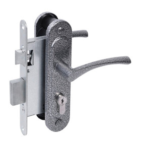 Замок врезной цилиндровый с защёлкой в комплекте с ручкой ЗВ4-3/07 (серебро антик), 4 кл.