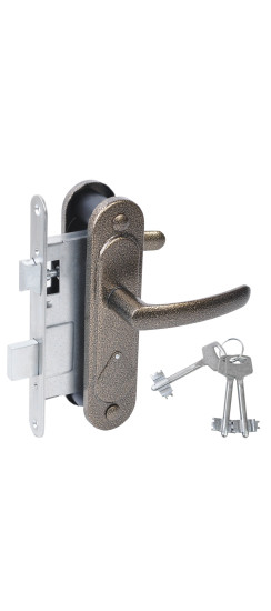 Замок врезной сувальдный с защёлкой в комплекте с ручкой ЗВ9.2-08 (бронза), 3 кл. | Алюминий, -