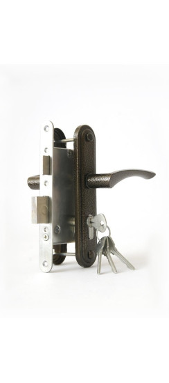 Замок врезной цилиндровый с защёлкой в комплекте с ручкой ЗВ4-3.07 (бронза), 4 кл. | Алюминий, 35 мм