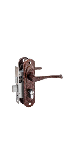 Замок врезной цилиндровый с защёлкой в комплекте с ручкой ЗВ4-50.01 (медь), 5 кл. | Алюминий, 17x8,5 мм