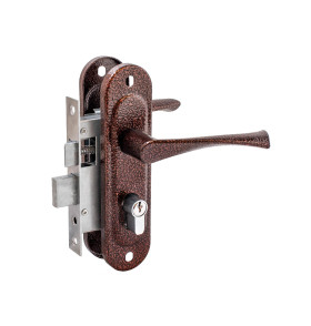 Замок врезной цилиндровый с защёлкой в комплекте с ручкой ЗВ4-50.01 (медь), 5 кл.