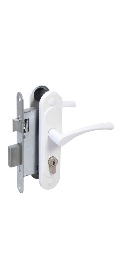 Замок врезной цилиндровый с защёлкой в комплекте с ручкой ЗВ4-3/07 (белый глянец), 4 кл. | Алюминий, -
