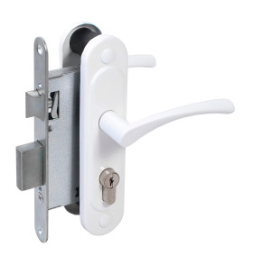 Замок врезной цилиндровый с защёлкой в комплекте с ручкой ЗВ4-3/07 (белый глянец), 4 кл.
