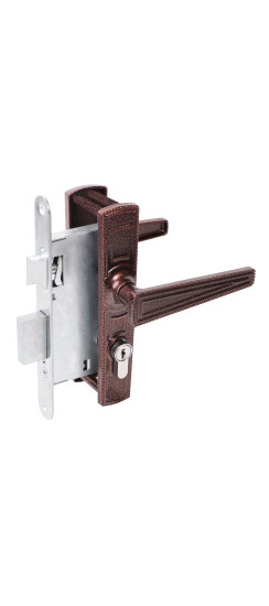 Замок врезной цилиндровый с защёлкой в комплекте с ручкой ЗВ4-3/01 (медь антик), 4 кл. | Алюминий, -