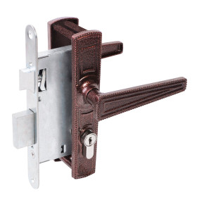 Замок врезной цилиндровый с защёлкой в комплекте с ручкой ЗВ4-3/01 (медь антик), 4 кл.