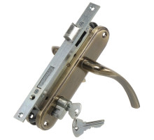 Замок врезной цилиндровый с защёлкой в комплекте с ручкой ЗВ4-70.27 (ант.бронза), 4 кл.