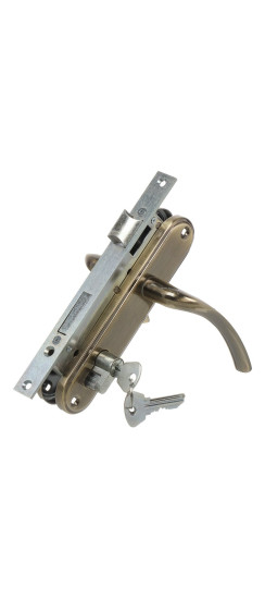 Замок врезной цилиндровый с защёлкой в комплекте с ручкой ЗВ4-70.27 (ант.бронза), 4 кл. | Алюминий, -