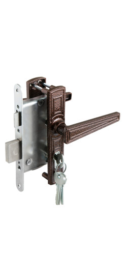 Замок врезной цилиндровый с защёлкой в комплекте с ручкой ЗВ4-3.01 (медь), 4 кл. | Алюминий, 35 мм