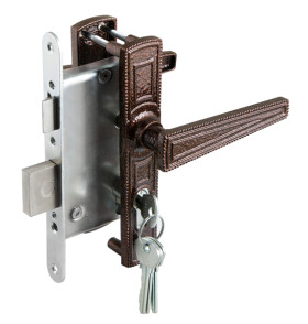 Замок врезной цилиндровый с защёлкой в комплекте с ручкой ЗВ4-3.01 (медь), 4 кл.