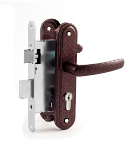 Замок врезной цилиндровый с защёлкой в комплекте с ручкой ЗВ4-3.08 (медь), 4 кл.