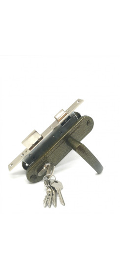 Замок врезной цилиндровый с защёлкой в комплекте с ручкой ЗВ7-70.4-02 (бронза), 5 кл. | Алюминий, 38 мм