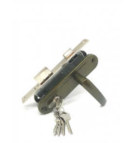 Замок врезной цилиндровый с защёлкой в комплекте с ручкой ЗВ7-70.4-02 (бронза), 5 кл.