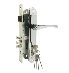 Замок врезной цилиндровый с защёлкой в комплекте с ручкой ЗВ4-85.3 (хром), 5 кл.