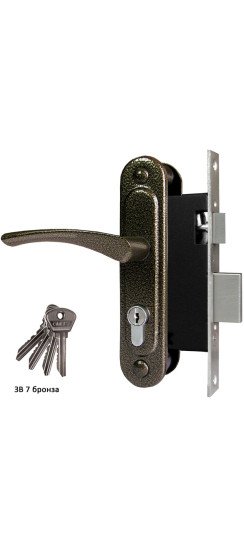Замок врезной цилиндровый с защёлкой в комплекте с ручкой ЗВ7 (бронза), 4 кл. | Алюминий, 35 мм