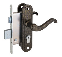 Замок врезной цилиндровый с защёлкой в комплекте с ручкой ЗВ4-3.02 (бронза), 4 кл.