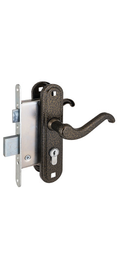 Замок врезной цилиндровый с защёлкой в комплекте с ручкой ЗВ4-3.02 (бронза), 4 кл. | Алюминий, 35 мм