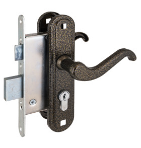 Замок врезной цилиндровый с защёлкой в комплекте с ручкой ЗВ4-3.02 (бронза), 4 кл.