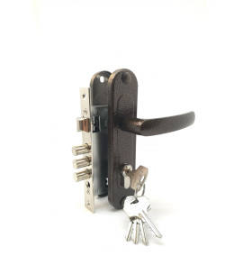 Замок врезной цилиндровый с защёлкой в комплекте с ручкой ЗВ7-60.1-02 (медь), 5 кл.