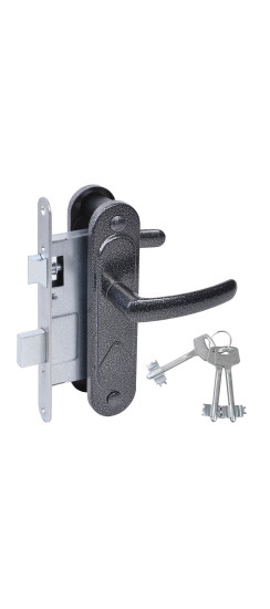 Замок врезной сувальдный с защёлкой в комплекте с ручкой ЗВ9.2-08 (серебро антик), 3 кл. | Алюминий, -