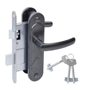 Замок врезной сувальдный с защёлкой в комплекте с ручкой ЗВ9.2-08 (серебро антик), 3 кл.