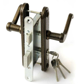 Замок врезной цилиндровый с защёлкой в комплекте с ручкой ЗВ4-3.02 (медь), 4 кл.