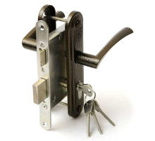 Замок врезной цилиндровый с защёлкой в комплекте с ручкой ЗВ4-3.07 (медь), 4 кл.