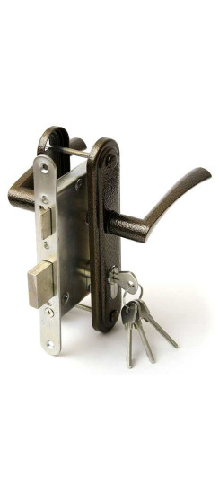 Замок врезной цилиндровый с защёлкой в комплекте с ручкой ЗВ4-3.07 (медь), 4 кл. | Алюминий, 35 мм