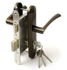 Замок врезной цилиндровый с защёлкой в комплекте с ручкой ЗВ4-3.07 (медь), 4 кл.