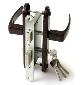 Замок врезной цилиндровый с защёлкой в комплекте с ручкой ЗВ4-3.05 (медь), 4 кл.