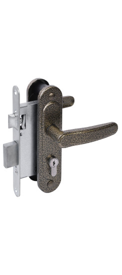 Замок врезной цилиндровый с защёлкой в комплекте с ручкой ЗВ4-3/03 (бронза антик), 4 кл. | Алюминий, -