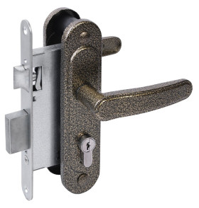 Замок врезной цилиндровый с защёлкой в комплекте с ручкой ЗВ4-3/03 (бронза антик), 4 кл.