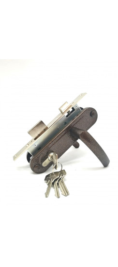 Замок врезной цилиндровый с защёлкой в комплекте с ручкой ЗВ7-70.4-02 (медь), 5 кл. | Алюминий, 38 мм