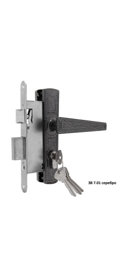 Замок врезной цилиндровый с защёлкой в комплекте с ручкой ЗВ7.01 (серебро), 4 кл. | Алюминий, 35 мм