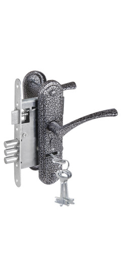 Замок врезной сувальдный с защёлкой в комплекте с ручкой ЗВ9-4-2 (серебро), 3кл. | Алюминий, 12 мм