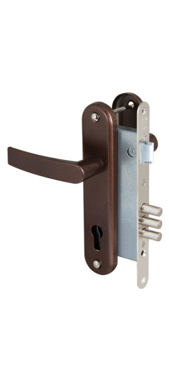 Корпус врезного замка с защёлкой в комплекте с ручкой ЗВ4-3 (медный антик) /78103/ | Алюминий, 10,7 мм