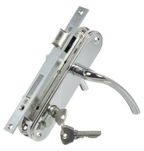 Замок врезной цилиндровый с защёлкой в комплекте с ручкой ЗВ4-70.27 (хром), 4 кл.