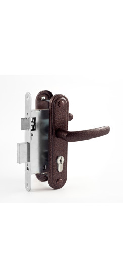 Замок врезной цилиндровый с защёлкой в комплекте с ручкой ЗВ7.02 (медь), 4 кл. | Алюминий, 35 мм