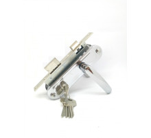 Замок врезной цилиндровый с защёлкой в комплекте с ручкой ЗВ7-70.4-02 (хром), 5 кл.