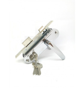 Замок врезной цилиндровый с защёлкой в комплекте с ручкой ЗВ7-70.4-02 (хром), 5 кл.