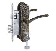 Замок врезной сувальдный с защёлкой в комплекте с ручкой ЗВ9-4-2 (бронза), 3кл.