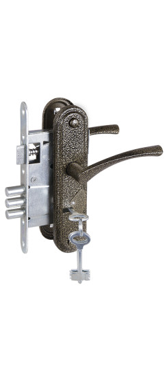 Замок врезной сувальдный с защёлкой в комплекте с ручкой ЗВ9-4-2 (бронза), 3кл. | Алюминий, 12 мм