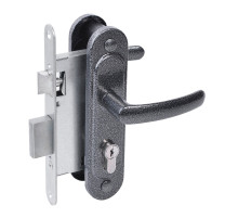 Замок врезной цилиндровый с защёлкой в комплекте с ручкой ЗВ4.2-08 (серебро антик), 4 кл.